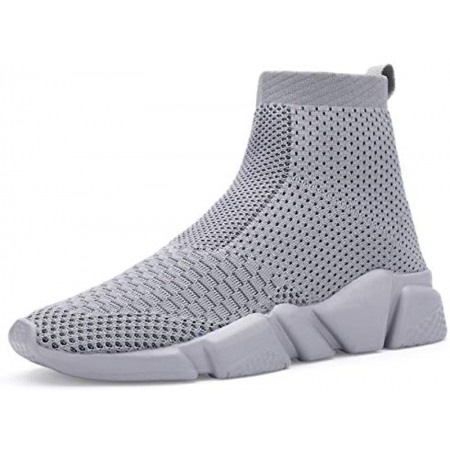 Slip-On Sneakers Breathable Lightweight Athletic Running Shoes High Top All Gray